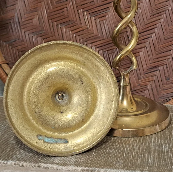 Vintage Open Barley Twist Brass Candle Stick Holders - Picture 7 of 8